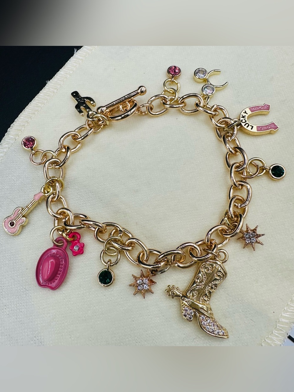Coastal Cowgirl handmade Gold tone Charm Bracelet with Baublebar & Disney Charms